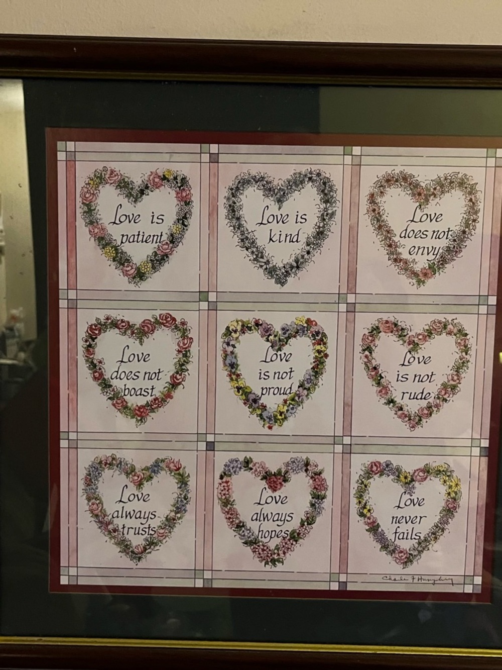 Home Interiors Pink Floral Heart Saying “Love Is” Wall Art